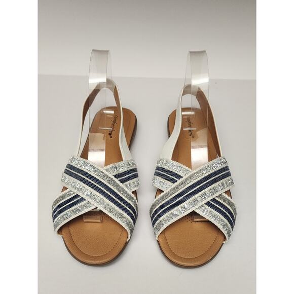 Comfortview Women's Slingback Blue/White Flat Sandals Size 10W - Picture 6 of 12